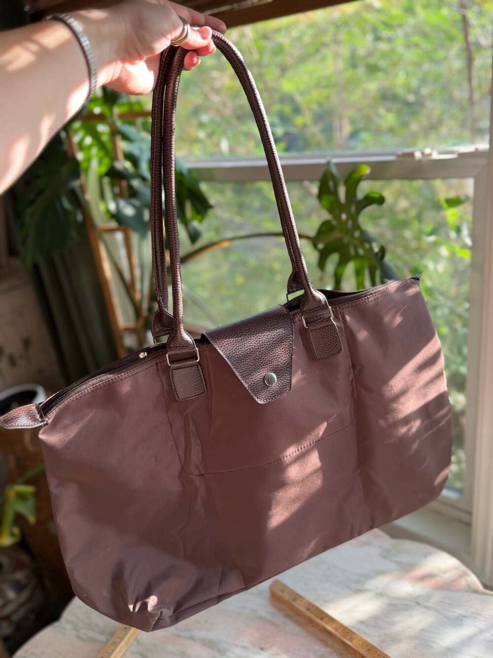 Joann Marie Designs Nylon Tote Bag with Matching Wristlet in Chocolate Brown
